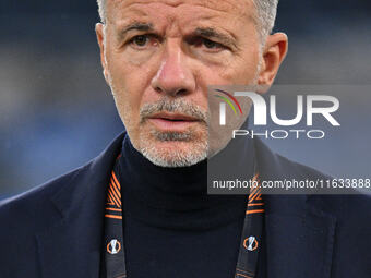 Marco Baroni coaches S.S. Lazio during the UEFA Europa League 2024/25 League Phase MD2 match between S.S. Lazio and O.G.C. Nice at Olympic S...