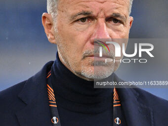 Marco Baroni coaches S.S. Lazio during the UEFA Europa League 2024/25 League Phase MD2 match between S.S. Lazio and O.G.C. Nice at Olympic S...