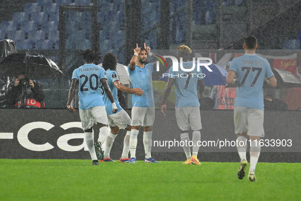 Valentin Castellanos of S.S. Lazio celebrates after scoring the goal of 2-0 during the UEFA Europa League 2024/25 League Phase MD2 match bet...