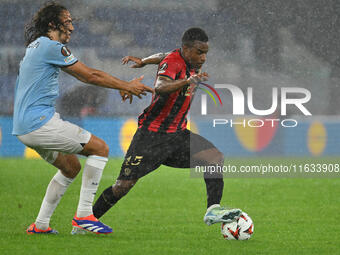 Matteo Guendouzi of S.S. Lazio and Youssoufa Moukoko of O.G.C. Nice are in action during the UEFA Europa League 2024/25 League Phase MD2 mat...