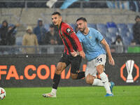 Badredine Bouanani of O.G.C. Nice and Mario Gila of S.S. Lazio are in action during the UEFA Europa League 2024/25 League Phase MD2 match be...