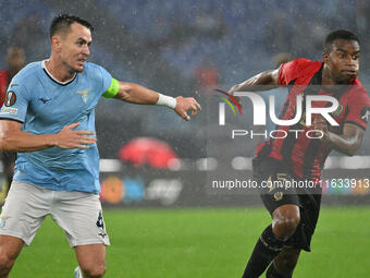 Patric of S.S. Lazio and Youssoufa Moukoko of O.G.C. Nice are in action during the UEFA Europa League 2024/25 League Phase MD2 match between...