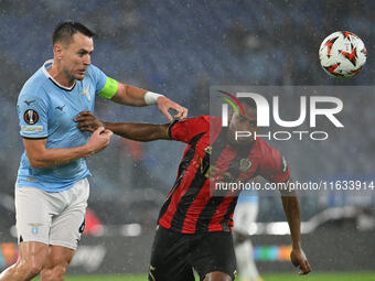 Patric of S.S. Lazio and Youssoufa Moukoko of O.G.C. Nice are in action during the UEFA Europa League 2024/25 League Phase MD2 match between...