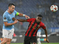 Patric of S.S. Lazio and Youssoufa Moukoko of O.G.C. Nice are in action during the UEFA Europa League 2024/25 League Phase MD2 match between...