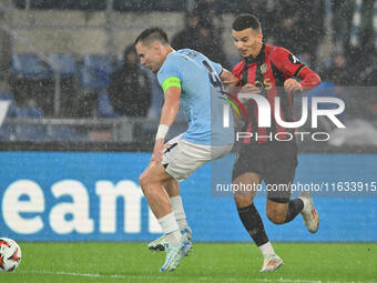 Patric of S.S. Lazio and Badredine Bouanani of O.G.C. Nice are in action during the UEFA Europa League 2024/25 League Phase MD2 match betwee...