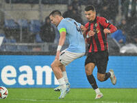 Patric of S.S. Lazio and Badredine Bouanani of O.G.C. Nice are in action during the UEFA Europa League 2024/25 League Phase MD2 match betwee...