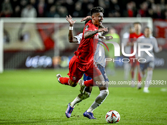 FC Twente defender Mees Hilgers and Fenerbahce midfielder Fred play during the match between Twente and Fenerbahce at the Grolsch Veste for...