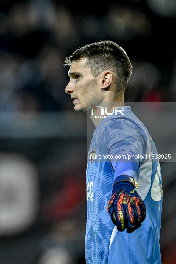 Fenerbahce goalkeeper Dominik Livakovic participates in the match between Twente and Fenerbahce at the Grolsch Veste for the UEFA Europa Lea...