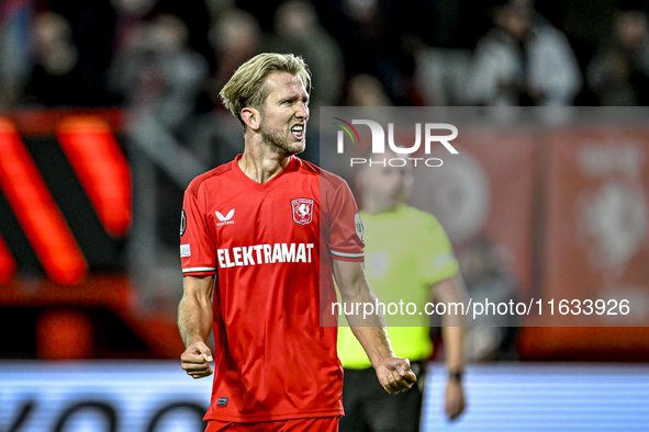 FC Twente midfielder Michel Vlap celebrates the 1-0 goal during the match between Twente and Fenerbahce at the Grolsch Veste for the UEFA Eu...