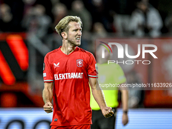 FC Twente midfielder Michel Vlap celebrates the 1-0 goal during the match between Twente and Fenerbahce at the Grolsch Veste for the UEFA Eu...