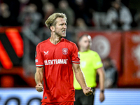 FC Twente midfielder Michel Vlap celebrates the 1-0 goal during the match between Twente and Fenerbahce at the Grolsch Veste for the UEFA Eu...