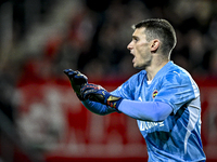 Fenerbahce goalkeeper Dominik Livakovic participates in the match between Twente and Fenerbahce at the Grolsch Veste for the UEFA Europa Lea...