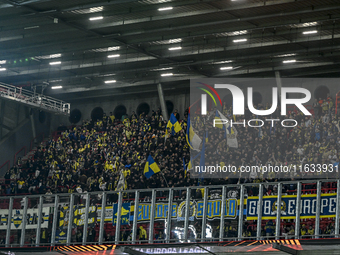 Supporters of Fenerbahce are present during the match between Twente and Fenerbahce at the Grolsch Veste for the UEFA Europa League - League...