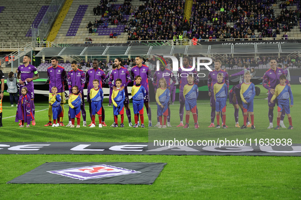 ACF Fiorentina players pose for a team photo prior to   the Conference League match between ACF Fiorentina and The New Saints, on October 3...