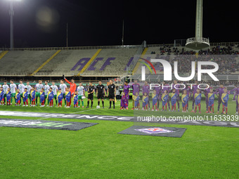 The New Saints players  and ACF Fiorentina players pose  prior to  the Conference League match between ACF Fiorentina and The New Saints, on...