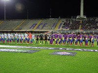 The New Saints players  and ACF Fiorentina players pose  prior to  the Conference League match between ACF Fiorentina and The New Saints, on...