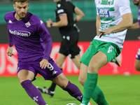 Lucas Beltran of ACF Fiorentina and Jack Bodenham of The New Saints ,battle for the ball during  the Conference League match between ACF Fio...