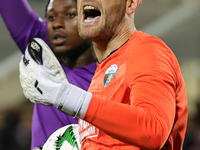 Connor Roberts of The New Saints controls the ball during   the Conference League match between ACF Fiorentina and The New Saints, on Octobe...