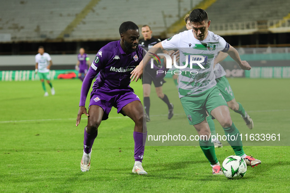 Daniel Redmond of The New Saints controls the ball during    the Conference League match between ACF Fiorentina and The New Saints, on Octob...