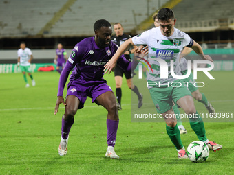 Daniel Redmond of The New Saints controls the ball during    the Conference League match between ACF Fiorentina and The New Saints, on Octob...