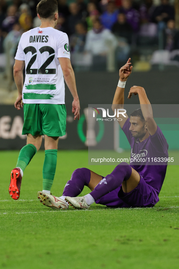 Rolando Mandragora of ACF Fiorentina lies on the ground during  the Conference League match between ACF Fiorentina and The New Saints, on Oc...