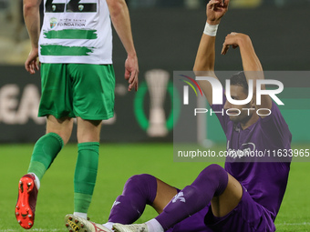 Rolando Mandragora of ACF Fiorentina lies on the ground during  the Conference League match between ACF Fiorentina and The New Saints, on Oc...