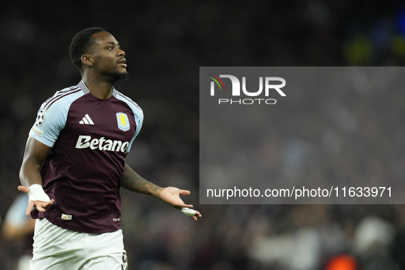 Jhon Duran centre-forward of Aston Villa and Colombia celebrates after scoring his sides first goal during the UEFA Champions League 2024/25...