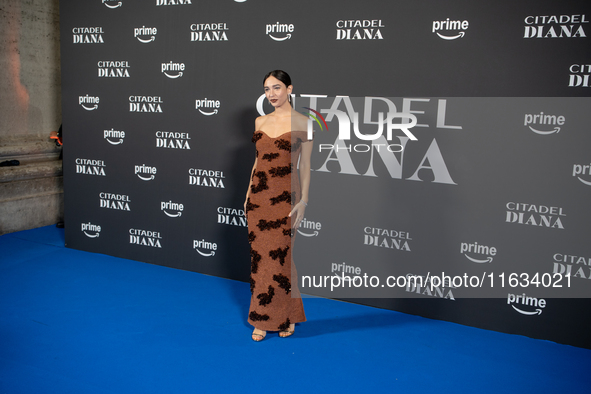 Matilda De Angelis attends the ''Citadel: Diana'' premiere at The Space Cinema Moderno in Rome, Italy, on October 3, 2024. 