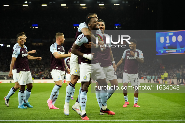 Jhon Duran centre-forward of Aston Villa and Colombia celebrates after scoring his sides first goal during the UEFA Champions League 2024/25...