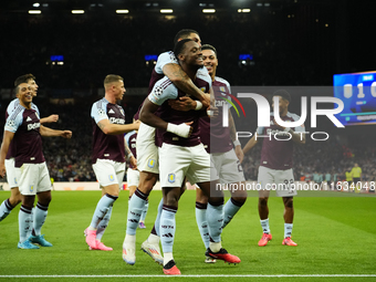 Jhon Duran centre-forward of Aston Villa and Colombia celebrates after scoring his sides first goal during the UEFA Champions League 2024/25...