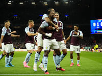 Jhon Duran centre-forward of Aston Villa and Colombia celebrates after scoring his sides first goal during the UEFA Champions League 2024/25...