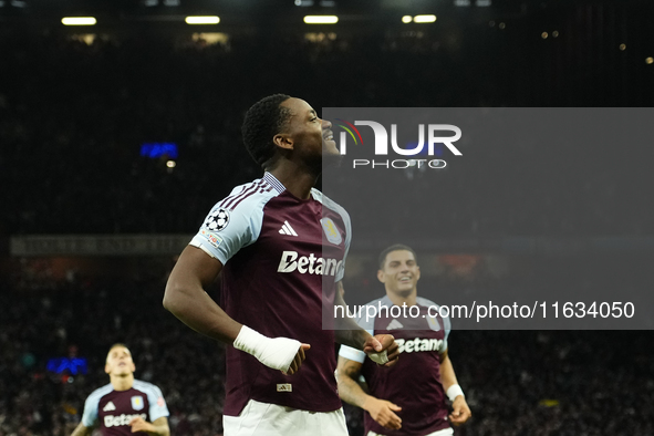 Jhon Duran centre-forward of Aston Villa and Colombia celebrates after scoring his sides first goal during the UEFA Champions League 2024/25...