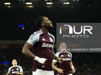 Jhon Duran centre-forward of Aston Villa and Colombia celebrates after scoring his sides first goal during the UEFA Champions League 2024/25...