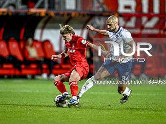 FC Twente midfielder Sem Steijn and Fenerbahce midfielder Sofyan Amrabat play during the match between Twente and Fenerbahce at the Grolsch...