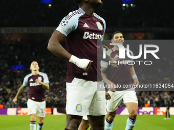 Jhon Duran centre-forward of Aston Villa and Colombia celebrates after scoring his sides first goal during the UEFA Champions League 2024/25...