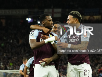 Jhon Duran centre-forward of Aston Villa and Colombia celebrates after scoring his sides first goal during the UEFA Champions League 2024/25...