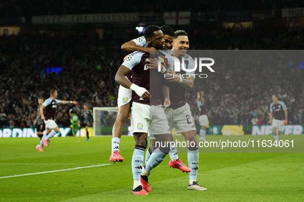 Jhon Duran centre-forward of Aston Villa and Colombia celebrates after scoring his sides first goal during the UEFA Champions League 2024/25...