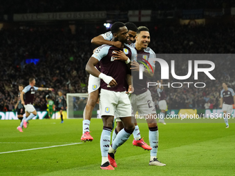 Jhon Duran centre-forward of Aston Villa and Colombia celebrates after scoring his sides first goal during the UEFA Champions League 2024/25...