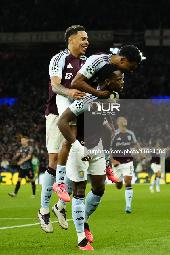 Jhon Duran centre-forward of Aston Villa and Colombia celebrates after scoring his sides first goal during the UEFA Champions League 2024/25...