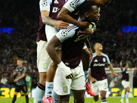 Jhon Duran centre-forward of Aston Villa and Colombia celebrates after scoring his sides first goal during the UEFA Champions League 2024/25...