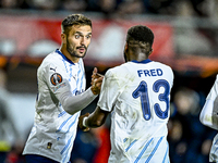 Fenerbahce forward Dusan Tadic celebrates the 1-1 goal during the match between Twente and Fenerbahce at the Grolsch Veste for the UEFA Euro...