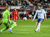 FC Twente goalkeeper Lars Unnerstall and Fenerbahce forward Dusan Tadic score to make it 1-1 during the match between Twente and Fenerbahce...