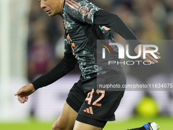 Jamal Musiala attacking midfield of Bayern Munich and Germany during the UEFA Champions League 2024/25 League Phase MD2 match between Aston...