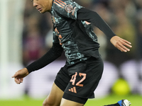 Jamal Musiala attacking midfield of Bayern Munich and Germany during the UEFA Champions League 2024/25 League Phase MD2 match between Aston...