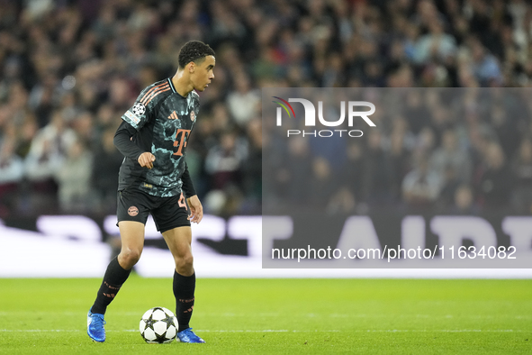 Jamal Musiala attacking midfield of Bayern Munich and Germany during the UEFA Champions League 2024/25 League Phase MD2 match between Aston...