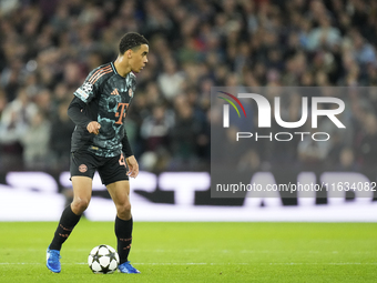 Jamal Musiala attacking midfield of Bayern Munich and Germany during the UEFA Champions League 2024/25 League Phase MD2 match between Aston...