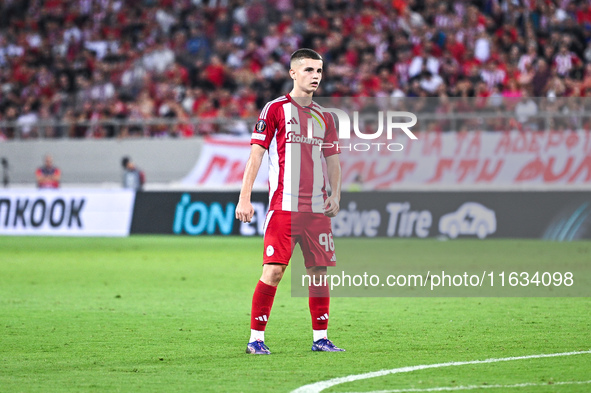 Christos Mouzakitis of Olympiacos FC plays during the Europa League, Matchday 2 match between Olympiacos FC and SC Braga at Georgios Karaisk...