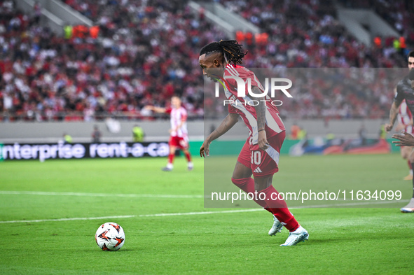 Gelson Martins of Olympiacos FC plays during the Europa League, Matchday 2 match between Olympiacos FC and SC Braga at Georgios Karaiskakis...