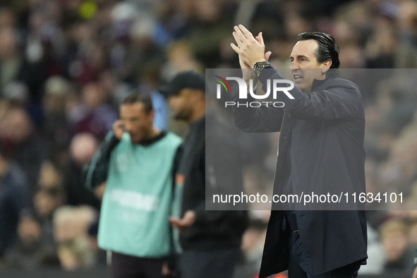 Unai Emery head coach of Aston Villa during the UEFA Champions League 2024/25 League Phase MD2 match between Aston Villa FC and FC Bayern Mu...