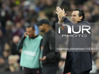 Unai Emery head coach of Aston Villa during the UEFA Champions League 2024/25 League Phase MD2 match between Aston Villa FC and FC Bayern Mu...